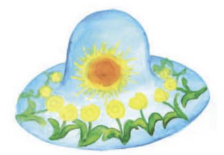 A painted hat with yellow flowers

Description automatically generated