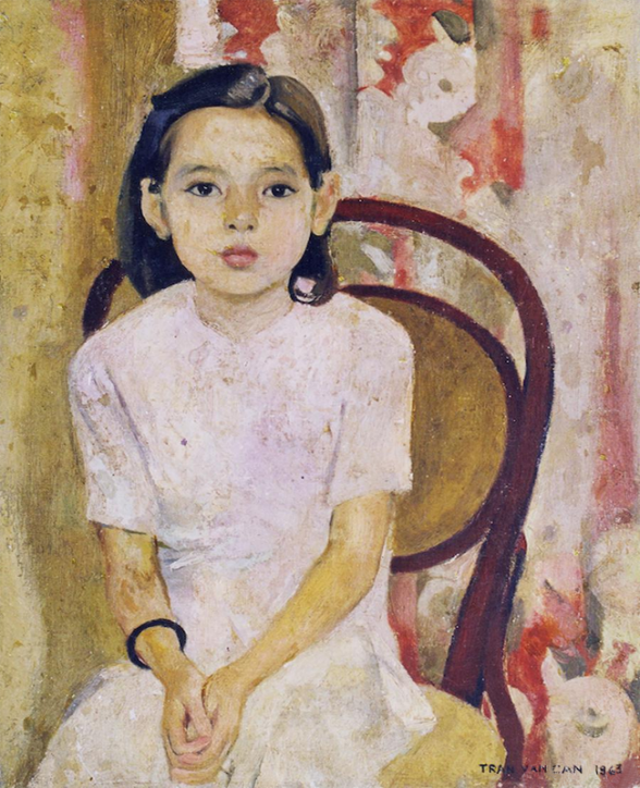 A painting of a child sitting in a chair

Description automatically generated