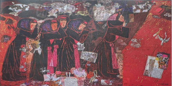 A painting of women in black robes

Description automatically generated
