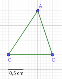 A diagram of a triangle with a green line and blue dots

Description automatically generated