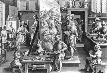 A drawing of people in a room

Description automatically generated