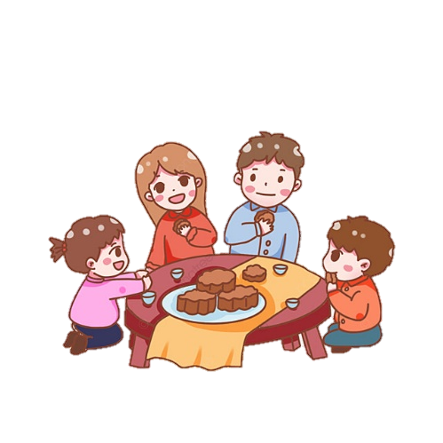 Q Version PNG Image, Mid Autumn Festival Cartoon Hand Painted Q Version Of The Family Reunion, Mid Autumn Festival, Family, Child PNG Image For Free Download