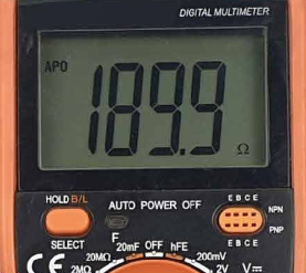 A black and orange digital multimeter

Description automatically generated