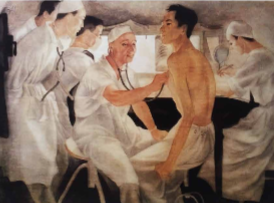 A painting of a doctor examining a patient

Description automatically generated