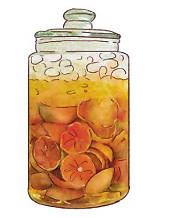 A jar of fruit juice

Description automatically generated