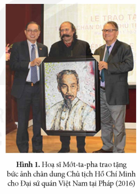 A group of men holding a painting
Description automatically generated
