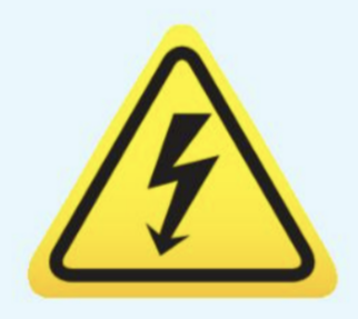 A yellow triangle sign with a lightning bolt

Description automatically generated