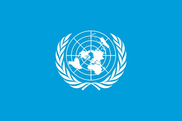 A blue flag with a globe and a circle of leaves

Description automatically generated