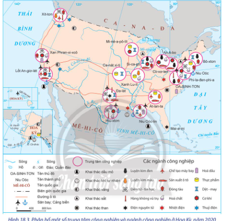 Dựa vào hình 18.3 và thông tin trong bài, hãy trình bày:  - Tình hình phát triển ngành công nghiệp của Hoa Kỳ.  - Sự phân bố lãnh thổ của nhành công nghiệp Hoa Kỳ.