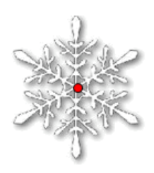 A white snowflake with a red dot

Description automatically generated