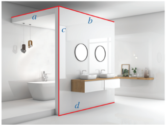 A bathroom with a glass wall

Description automatically generated