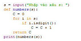  Viết hàm numbers(s) đếm số các chữ số có trong xâu s.