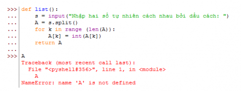 Em hãy viết một chương trình nhỏ để khi chạy sẽ sinh mã lỗi NameError.