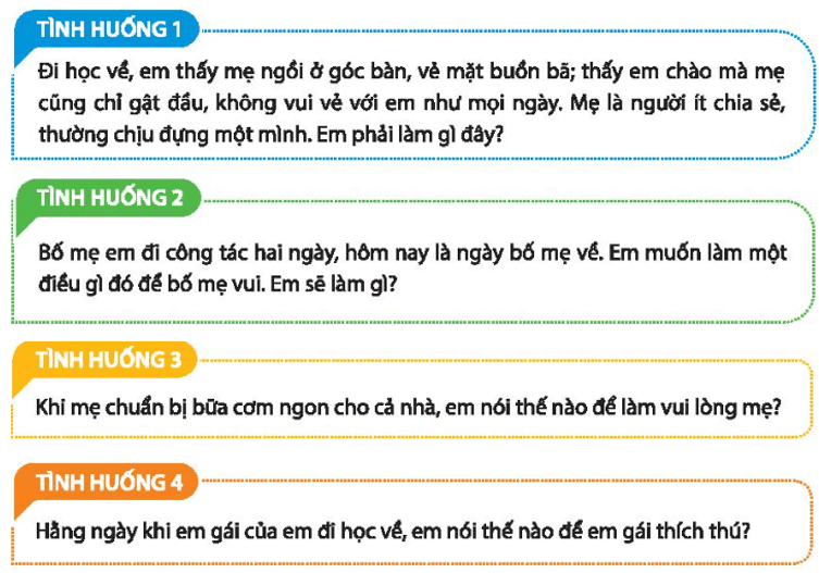 Đóng vai thể hiện sự quan tâm, chăm sóc một cách tinh tế trong các tình huống sau