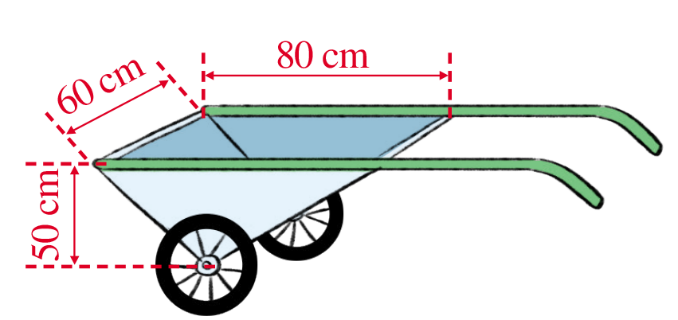 A drawing of a wheelbarrow with a measurement

Description automatically generated