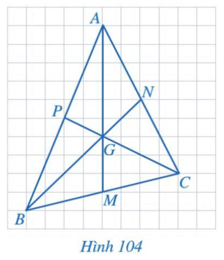 Quan sát các đường trung tuyến AM, BN, CP của tam giác ABC trong Hình 104