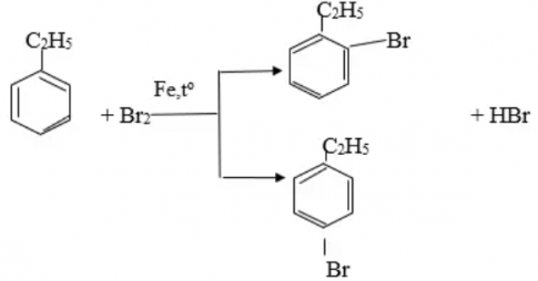 Viết phương trình phản ứng của ethylbenzene với các tác nhân sau: a) Br2/FeBr3, to;  b) HNO3 đặc/H2SO4 đặc.