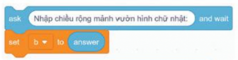 Thảo luận với bạn để mô tả thuật toán tính chu vi mảnh vườn hình chữ nhật có chiều dài a và chiều rộng b được nhập từ bàn phím. Sau đó, sắp xếp các lệnh, khối lệnh dưới đây theo thứ tự đúng để thực hiện thuật toán đó.