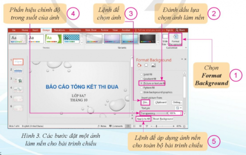 Em hãy thay đổi hình nền của toàn bài trình chiếu đã tạo ở trên bằng một ảnh tùy ý