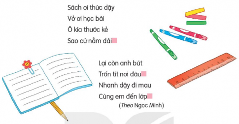 Chọn từ chỉ đặc điểm của mỗi đồ dùng học tập trong hình