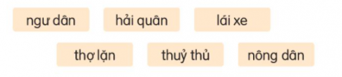 Những từ ngữ nào dưới đây chỉ người làm việc trên biển? Nói những điều em biết về các chú bộ đội hải quân. Viết 4-5 câu để cảm ơn các chú bộ đội hải quân đang làm nhiệm vụ bảo vệ biển đảo của Tổ quốc