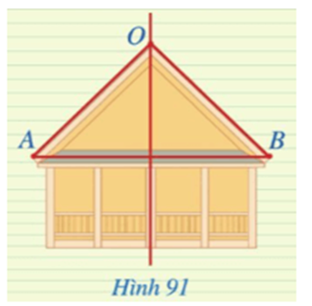 BÀI 9: ĐƯỜNG TRUNG TRỰC CỦA MỘT ĐOẠN THẲNGKhởi độngCâu hỏi: Hình 86 minh họa chiếc cân thăng bằng và gợi nên hình ảnh đoạn thẳng AB, đường thẳng d. Đường thẳng d có mối liên hệ gì với đoạn thẳng AB?Trả lời rút gọn:Đường thẳng d là đường trung trực của đoạn thẳng AB.I. Định nghĩaBài 1: Quan sát Hình 87:a. So sánh hai đoạn thẳng IA và IBb. Tìm số đo của các góc I1=I2Trả lời rút gọn:a) Ta thấy IA = IB.b) Ta thấy d ⊥ AB nên ..Bài 2: Cho tam giác ABC và M là trung điểm của BC. Biết . Chứng minh AM là đường trung trực của đoạn thẳng BCTrả lời rút gọn:Ta có:  mà  (hai góc kề bù).Suy ra  hay AM ⊥ BC.Ta có AM ⊥ BC tại trung điểm M của BC nên AM là đường trung trực của BC.II. Tính chấtBài 1: Cho đoạn thẳng AB có trung điểm O, d là đường trung trực của đoạn thẳng AB, điểm M thuộc  d, M khác O (Hình 90). Chứng minh rằng:a. ΔMOA=ΔMOBb. MA = MBTrả lời rút gọn:a) Xét ∆MOA vuông tại O và ∆MOB vuông tại O có:MO chung.OA = OB (theo giả thiết).Do đó ∆MOA = ∆MOB (2 cạnh góc vuông).b) Do ∆MOA = ∆MOB (2 cạnh góc vuông) nên MA = MB (2 cạnh tương ứng).Bài 2: Hình 91 mô tả mặt cắt đứng của một ngôi nhà với hai mái là OA và OB, mái nhà bên trái dài 3m. Tính chiều dài mái nhà bên phải biết rằng điểm O thuộc đường trung trực của đoạn thẳng AB.Trả lời rút gọn:Do O thuộc đường trung trực của đoạn thẳng AB nên OA = OB = 3 m.Vậy chiều dài mái nhà bên phải là 3 m.Bài 3: Cho đoạn thẳng AB có trung điểm O. Giả sử M là một điểm khác O sao cho MA = MB.a. Hai tam giác MOA và MOB có bằng nhau hay không? Vì sao?b. Đường thẳng MO có là đường trung trực của đoạn thẳng AB hay không? Vì sao?Trả lời rút gọn:a) Xét ∆MOA và ∆MOB có:MO chung.OA = OB (theo giả thiết).MA = MB (theo giả thiết).Do đó ∆MOA = ∆MOB (c - c - c).b) Do ∆MOA = ∆MOB (c - c - c) nên OA = OB (2 cạnh tương ứng) và  (2 góc tương ứng).Do OA = OB và O nằm giữa A và B nên O là trung điểm của AB.Do  mà  nên Do đó MO ⊥ AB.Khi đó MO vuông góc với AB tại trung điểm O của AB.Vậy MO là đường trung trực của đoạn thẳng AB.Bài 4: Cho tam giác ABC cân tại A.a. Điểm A có thuộc đường trung trực của đoạn thẳng BC hay không? Vì sao?b. Đường thẳng qua A vuông góc với BC cắt canh BC tại H. Đường thẳng AH có là đường trung trực của đoạn thẳng BC hay không? Vì sao?Trả lời rút gọn:a) Tam giác ABC cân tại A nên AB = AC.Do AB = AC nên A thuộc đường trung trực của đoạn thẳng BC.b) Xét ∆AHB vuông tại H và ∆AHC vuông tại H có:AB = AC (chứng minh trên).AH chung.Do đó ∆AHB = ∆AHC (cạnh huyền - cạnh góc vuông).Suy ra HB = HC (2 cạnh tương ứng).Mà H nằm giữa B và C nên H là trung điểm của BC.Ta có AH vuông góc với BC tại trung điểm H của BC nên AH là đường trung trực của đoạn thẳng BC.III. Vẽ đường trung trực của một đoạn thẳngIV. Bài tập