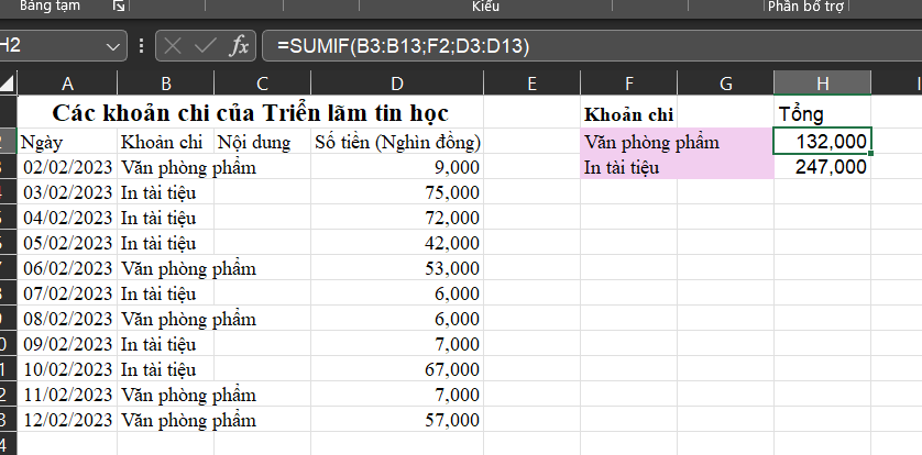 BÀI 11a. SỬ DỤNG HÀM SUMIF