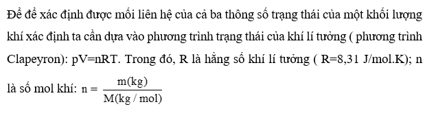 BÀI 11. PHƯƠNG TRÌNH TRẠNG THÁI CỦA KHÍ LÍ TƯỞNG