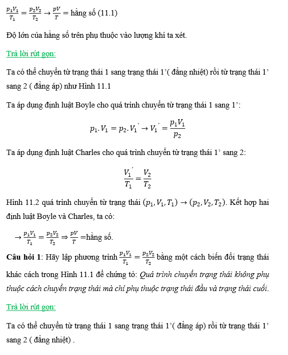 BÀI 11. PHƯƠNG TRÌNH TRẠNG THÁI CỦA KHÍ LÍ TƯỞNG