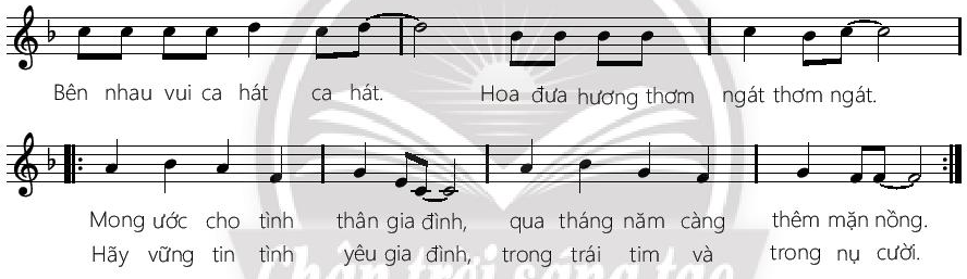 CHỦ ĐỀ 2. GIA ĐÌNH YÊU THƯƠNGTIẾT 1. HÁT - NIỀM VUI GIA ĐÌNHHOẠT ĐỘNG KHỞI ĐỘNG- GV chiếu một số bức tranh, yêu cầu HS tìm ra chủ đề chung nói về những bức tranh ấy:- GV tổ chức chơi trò chơi, trình bày luật chơi: GV chia lớp thành 2 (hoặc 3) nhóm tương ứng với các dãy bàn. Khi GV nêu câu hỏi. GV lần lượt gọi các nhóm trả lời. Nhóm nào không trả lời được thì nhóm đó sẽ thua cuộc, trò chơi được diễn ra cho đến khi còn duy nhất một đội cuối cùng.- GV đặt câu hỏi: Các em hãy kể tên các bài hát nói về chủ đề gia đình (tình cảm cha con, mẹ con, anh chị em, ông bà,…)? Gợi ý:+ Gia đình nhỏ, hạnh phúc to+ Ba ngọn nến lung linh+ Bố là tất cả+ Bàn tay mẹ+ Tổ ấm gia đình+ Ba kể con nghe….HOẠT ĐỘNG HÌNH THÀNH KIẾN THỨC