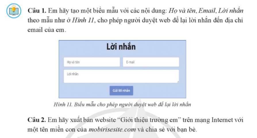 BÀI 6. TẠO BIỂU MẪU CHO TRANG WEB VÀ XUẤT BẢN WEBSITE