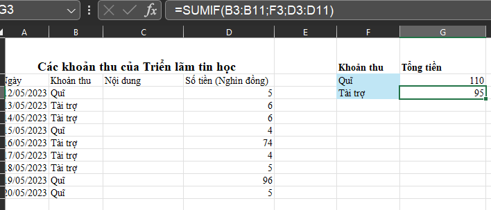 BÀI 11a. SỬ DỤNG HÀM SUMIF