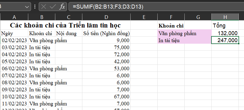 BÀI 11a. SỬ DỤNG HÀM SUMIF