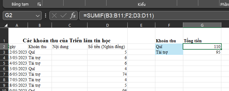 BÀI 11a. SỬ DỤNG HÀM SUMIF