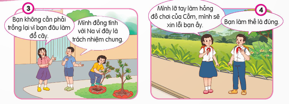 BÀI 6. EM BẢO VỆ CÁI ĐÚNG, CÁI TỐTKHỞI ĐỘNGNghe/hát bài hát Nói lời hay, làm việc tốt (Sáng tác: Mai Trâm) và trả lời câu hỏiTrong bài hát có những việc tốt nào mà học sinh cần thực hiện? Đáp án chuẩn:- Học sinh cần thực hiện:+ Kính trọng thầy cô, trung thực.+ Biết ơn, xin lỗi.+ Học tập tốt, chuyên cần.+ Trả lại đồ rơi.+ Chia sẻ tin tốt.KIẾN TẠO TRI THỨC MỚI1. Quan sát tranh và nêu những cái đúng, cái tốt cần bảo vệKể thêm những cái đúng, cái tốt khác cần bảo vệ. Đáp án chuẩn:a. Những hành động tốt trong tranh:- Tranh 1: Giúp đỡ người già.- Tranh 2: Yêu nước, thể hiện lòng tự hào dân tộc.- Tranh 3: Giúp đỡ cha mẹ.- Tranh 4: Trả lại đồ rơi.b. Một số hành động tốt khác:- Giữ gìn vệ sinh chung.- Yêu thương, quan tâm em nhỏ.2. Đọc câu chuyện “MỘT NHÀ THƠ CHÂN CHÍNH” và trả lời câu hỏi:- Nhà thơ cuối cùng trong câu chuyện đã bảo vệ cái đúng, cái tốt như thế nào? Hành động đó đã mang lại điều gì? - Vì sao chúng ta cần bảo vệ cái đúng, cái tốt? Đáp án chuẩn:- Nhà thơ kiên định:+ Bị thiêu vì không ca ngợi vua bạo ngược.+ Khi bị thiêu, vẫn hát vang bài ca phơi bày sự thật.+ Vua cảm động, ra lệnh dập lửa, ca ngợi nhà thơ.- Lí do cần bảo vệ:+ Xây dựng xã hội tốt đẹp, mọi người tôn trọng nhau.+ Bảo vệ quyền lợi, sự công bằng cho mọi người.+ Giúp bản thân phát triển, trở thành con người tốt đẹp.3. Quan sát tranh và nêu cách bạn trong tranh đã bảo vệ cái đúng, cái tốt. Kể thêm các cách khác để bảo vệ cái đúng, cái tốt. Đáp án chuẩn:a. Cách bảo vệ cái đúng, cái tốt trong tranh:- Tranh 1: Khuyên bạn tự làm bài, không gian lận.- Tranh 2: Luôn đội mũ bảo hiểm khi đi xe máy.- Tranh 3: Trồng lại cây khi bị đổ, dù không phải do mình.- Tranh 4: Xin lỗi khi làm hỏng đồ chơi của bạn.b. Các cách bảo vệ cái đúng, cái tốt khác:- Giúp đỡ người già qua đường, được người khác ủng hộ.- Anh trai khuyên em dọn dẹp bát đũa, anh trai rửa bát.LUYỆN TẬPCâu 1: Nhận xét các ý kiến sau- Ý kiến 1: Học sinh còn nhỏ tuổi nên không thể bảo vệ được cái đúng, cái tốt ở xung quanh ta. - Ý kiến 2: Bảo vệ cái đúng, cái tốt là ủng hộ, bênh vực thái độ, việc làm phù hợp với chuẩn mực đạo đức- Ý kiến 3: Bảo vệ cái đúng, cái tốt sẽ góp phần giúp xã hội thêm an toàn, công bằng và tốt đẹp.- Ý kiến 4: Để không a dua theo cái xấu. chúng ta nên tránh tham gia những việc không liên quan đến mình. - Ý kiến 5: Nhắc nhở bạn thực hiện đầy đủ nội quy trường lớp cũng là bảo vệ cái đúng, cái tốt- Ý kiến 6: Để bảo vệ cái đúng, cái tốt, ta cần tôn trọng và bảo vệ sự thật. Đáp án chuẩn:1. Ý kiến 1: Học sinh nhỏ tuổi cần được giáo dục để hiểu và thực hiện việc bảo vệ cái đúng, cái tốt.2. Ý kiến 2: Đúng. Bảo vệ cái đúng, cái tốt đòi hỏi sự can đảm và tinh thần phản đối những hành vi sai trái. 3. Ý kiến 3: Đúng. Mọi người bảo vệ cái đúng, cái tốt góp phần phát triển và cải thiện xã hội.4. Ý kiến 4: Tham gia hoạt động có ích cho xã hội, tránh xa việc làm xấu.5. Ý kiến 5: Đúng. Tuân thủ nội quy trường lớp là cách bảo vệ cái đúng, cái tốt và duy trì môi trường học tập lành mạnh.6. Ý kiến 6: Đúng. Bảo vệ sự thật đóng vai trò quan trọng trong việc xây dựng xã hội đáng tin cậy và công bằng.Câu 2: Em đồng tình hay không đồng tình với lời nói, việc làm nào sau đây?a. Tình cờ gặp thầy giáo ở nhà sách, Cốm lễ phép khoanh tay chào thầy. Em Cam nhìn thấy cũng khoanh tay chào giống chịb. Thấy Tin cùng anh chị mình thường xuyên tham gia hoạt động thiện nguyện cuối tuần, Cốm phản đối vì cho rằng sẽ mất nhiều thời gian. c. Khi nhân viên quầy bán hàng đưa nhầm tiền thừa cho anh mình, Bin nhìn thấy nhưng không nhắc anh gửi trả lại. d, Thấy bạn định đạp xe vượt đèn đỏ vì đường vắng, Na liền ngăn cản Đáp án chuẩn:a. Đồng tình với Cốm và Cam: Lễ phép, tôn trọng thầy giáo là cách bảo vệ và thể hiện sự đúng đắn trong giao tiếp xã hội.b. Không đồng tình với Cốm: Tham gia thiện nguyện là bảo vệ cái tốt, xây dựng xã hội tốt đẹp. Giúp đỡ người khác là hành động đáng khích lệ.c. Không đồng tình với Bin: Bảo vệ cái tốt đòi hỏi trung thực. Nhắc nhở anh trả tiền thừa là đúng đắn để bảo vệ cái đúng và duy trì lòng trung thực.d. Đồng ý với Na: Ngăn cản bạn vượt đèn đỏ là an toàn, có trách nhiệm. Bảo vệ cái tốt bao gồm tuân thủ luật lệ giao thông để đảm bảo an toàn.Câu 3: Chọn cách ứng xử phù hợp với mỗi trường hợp và giải thích lí doTheo em, còn có thể bảo vệ cái đúng, cái tốt bằng những lời nói, việc làm nào khác trong từng trường hợp trên?Đáp án chuẩn:A, Cách ứng xử phù hợp a – 3                                c - 5                         e - 4b – 1                               d - 2B, Có thể bảo vệ cái đúng cái tốt bằng cách: a – Nên nói chuyện với bạn để giải thích.b, c – Khuyên bạn không nên như thế.d - Chúc mừng và chia sẻ tấm gương tốt.e – Giải thích và khuyên em gái xin lỗi. 4. Xử lí tình huốngTình huống 1: Trên đường đi học về, Cốm bị một nhóm bạn bắt nạt. Thấy Tin chạy đến, nhóm bạn đó cảnh cáo: “Nếu không muốn bị ăn đòn thì không được kể vởi ai!”. Nếu là Tin, em sẽ làm gì? Tình huống 2: Hưng là học sinh siêng năng, có thành tích tốt trong học tập, rèn luyện và hoạt động phong trào. Trong giờ học, Hưng thường hăng hái phát biểu xây dựng bài nhưng một số bạn lại cho rằng Hưng thích thể hiện. Hưng tâm sự với Bin “Mình rất buồn vì các bạn nói mình như thế”. Nếu là Bin, em sẽ làm gì giúp đỡ HưngĐáp án chuẩn:- Tình huống 1: Cốm bị bắt nạt+ Tin:Đứng về phía Cốm: Thể hiện sự ủng hộ, giúp Cốm an tâm và giảm hành vi bắt nạt.Nói chuyện với giáo viên hoặc người trưởng thành: Báo cáo tình trạng bắt nạt để được hỗ trợ giải quyết.Khuyến khích Cốm tìm sự giúp đỡ: Kết nối Cốm với bạn bè, gia đình hoặc người lớn tin cậy.- Tình huống 2: Hưng ngại phát biểu trong lớp+ Bin:Lắng nghe và đồng cảm: Thể hiện sự thấu hiểu và quan tâm, giúp Hưng không đơn độc.Khích lệ Hưng: Động viên và khẳng định giá trị của việc thể hiện ý kiến.Tạo môi trường học tập tích cực: Hình thành nhóm hỗ trợ, khuyến khích mọi người chia sẻ và tôn trọng ý kiến.VẬN DỤNG