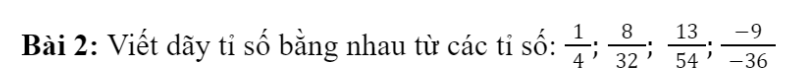 BÀI 6: DÃY TỈ SỐ BẰNG NHAUI. Khái niệm   Đáp án chuẩn:Đáp án chuẩn:II. Tính chất  Bài 1:Đáp án chuẩn:a. =b. a=k.b;c=k.dTừ đó ta có:Bài 2: Tìm hai số x, y biết: x : 1,2 = y : 0,4 và x – y = 2. Đáp án chuẩn:x=3;y=1Bài 3: Tìm ba số x, y, z biết x, y, z tỉ lệ với ba số 2, 3, 4 và x – y – z  = 2. Đáp án chuẩn:III. Ứng dụngBài 1: Ba máy bơm cùng bơm nước vào một bể bơi không có nước, có dạng hình hộp chữ nhật, với các kích thước bể là 12 m; 10 m; 1,2 m. Lượng nước mà ba máy bơm được tỉ lệ với 3 số 7; 8; 9. Mỗi máy cần bơm bao nhiêu mét khối nước để đầy bể bơi? Đáp án chuẩn:Lượng nước mà mỗi máy cần bơm lần lượt là: 42 m3 ; 48 m3 và 54 m3IV. Bài tập