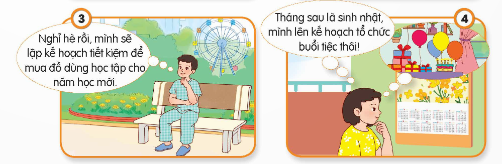 BÀI 9. EM LẬP KẾ HOẠCH CÁ NHÂNKHỞI ĐỘNGChia sẻ về ước mơ của em và cách em thực hiện ước mơ đóĐáp án chuẩn:- Ước mơ: Nhà môi trường học, bảo vệ môi trường.- Kế hoạch thực hiện:+ Mục tiêu cụ thể: Tham gia hoạt động môi trường, học hỏi kiến thức, giảm rác thải, sử dụng năng lượng tái tạo,...+ Kế hoạch hàng ngày: Tiết kiệm năng lượng, phân loại rác, sử dụng sản phẩm tái chế, lan tỏa thông điệp bảo vệ môi trường.+ Hành động: Tắt đèn, dùng bình nước tái sử dụng, dùng gói hàng tái chế, học hỏi vấn đề môi trường mới, tham gia hoạt động tình nguyện.+ Đánh giá và điều chỉnh: Theo dõi tiến trình, điều chỉnh kế hoạch để hiện thực hóa ước mơ.KIẾN TẠO TRI THỨC MỚI1. Quan sát tranh và nêu các loại kế hoạch cá nhân - Kể thêm những loại kế hoạch cá nhân khácĐáp án chuẩn:- Các loại: + Tranh 1: học tập+ Tranh 2: tập luyện (thể thao)+ Tranh 3: tiết kiệm tiền+ Tranh 4: tổ chức buổi tiệc- Kế hoạch khác: đi du lịch, thực hiện ước mơ, làm việc nhà, …2. Đọc câu chuyện “BÁC TẬP CHO CHÚNG TÔI CÓ KẾ HOẠCH LAO ĐỘNG” và trả lời câu hỏi:- Trong câu chuyện trên, Bác thường nhắc nhở anh chị phục vụ và cán bộ điều gì? - Lời nhắc nhở thường xuyên của Bác có tác dụng gì? - Theo em, vì sao phải lập và thực hiện kế hoạch cá nhân? Đáp án chuẩn:- Bác dạy:+ Cán bộ, phục vụ cần có trật tự, kế hoạch làm việc cụ thể.+ Làm việc đúng giờ, không lãng phí thời gian.- Lợi ích lập kế hoạch: Rèn luyện thói quen sắp xếp công việc, tránh tuỳ tiện, nhàn rỗi.- Lý do:+ Tổ chức thời gian, hoàn thành công việc hiệu quả.+ Có sự tổ chức trong học tập, sinh hoạt.+ Xác định, ưu tiên công việc, phân chia thời gian hợp lý.+ Tránh bỏ sót, đảm bảo hoàn thành nhiệm vụ.3. Đọc đoạn hội thoại và trả lời câu hỏi: - Từ ý kiến của các bạn, việc lập kế hoạch cá nhân cần thực hiện theo các bước nào?- Khi lập kế hoạch cá nhân, em cần lưu ý điều gì? Đáp án chuẩn:- Các bước lập kế hoạch cá nhân:+ Xác định mục tiêu và thời hạn hoàn thành.+ Liệt kê công việc và sắp xếp ưu tiên.+ Xác định biện pháp cho từng việc, có thể tìm kiếm sự hỗ trợ.+ Đánh giá, điều chỉnh kế hoạch và dự phòng.- Lưu ý:+ Kế hoạch linh hoạt, có thể điều chỉnh.+ Tránh cứng nhắc.LUYỆN TẬPCâu 1: Nhận xét các ý kiến sau- Ý kiến 1: Làm việc theo kế hoạch giúp tiết kiệm thời gian, công sức và tiền bạc của bản thân- Ý kiến 2: Với học sinh, chỉ có việc học tập mới cần lập kế hoạch - Ý kiến 3: Đôi khi phải biết thay đổi kế hoạch để phù hợp với hoàn cảnh đột xuất- Ý kiến 4: Làm việc theo kế hoạch là cứng nhắc và mất đi tính sáng tạo- Ý kiến 5: Kế hoạch cá nhân có thể chia làm các loại: kế hoạch ngắn hạn, kế hoạch trung hạn và kế hoạch dài hạn. - Ý kiến 6: Việc thực hiện kế hoạch cá nhân cũng cần sự hỗ trợ của người lớn.Đáp án chuẩn:- Ý kiến 1: Đúng, lập kế hoạch giúp tổ chức thời gian, công sức, tài chính hiệu quả, tiết kiệm năng lượng, tài nguyên.- Ý kiến 2: Sai, lập kế hoạch áp dụng cho mọi khía cạnh cuộc sống, giúp học sinh tổ chức thời gian, phân chia công việc, đạt mục tiêu cá nhân.- Ý kiến 3: Đúng, hoàn cảnh đột xuất có thể yêu cầu thay đổi kế hoạch, cần linh hoạt thích ứng để đảm bảo hiệu quả.- Ý kiến 4: Sai, làm việc theo kế hoạch không đồng nghĩa mất đi tính sáng tạo, kế hoạch chỉ định hướng, cung cấp khuôn khổ cho hoạt động, sáng tạo vẫn có thể tồn tại.- Ý kiến 5: Đúng, kế hoạch cá nhân có thể chia thành ngắn hạn (vài ngày/tuần), trung hạn (vài tháng/năm), dài hạn (vài năm trở lên), giúp có cái nhìn tổng quan, kiểm soát tiến trình.- Ý kiến 6: Đúng, người lớn (gia đình, thầy cô, người điều hành) có thể hỗ trợ thực hiện kế hoạch cá nhân bằng cách cung cấp hướng dẫn, khuyến khích, hỗ trợ cần thiết để đạt mục tiêu.Câu 2: Em đồng tình hay không đồng tình với việc làm nào của các bạn sau đây? Vì sao? a. Cứ chờ đến lúc gần kiểm tra định kì thì Bin mới lập kế hoạch ôn tập. b. Khi lập kế hoạch, Tin đã xác định các mục tiêu quá sức của mình để có động lực phấn đấu tốt hơnc. Sau khi lập kế hoạch, Cốm chờ đến khi có hứng thú mới thực hiệnd. Trong bản kế hoạch của Tin, việc nào thích làm thì được ưu tiên hơn. e. Khi không thực hiện được kế hoạch, Na xem lại nguyên nhân và tìm cách khắc phục. Đáp án chuẩn:a. Không đồng tình. Không nên chờ sát deadline mới ôn tập: Gây áp lực, thiếu thời gian chuẩn bị. Nên lập kế hoạch ôn tập sớm để: Phân chia công việc hiệu quả, học tập có tổ chức.b. Đồng tình. Đặt mục tiêu cao: Có động lực phấn đấu, vượt qua giới hạn. Lưu ý: tránh áp lực, căng thẳng.c. Không đồng tình. Không chờ hứng thú mới thực hiện kế hoạch: Hứng thú thay đổi, không ổn định. Rèn luyện tự điều khiển, thực hiện kế hoạch dù không thích.d. Không đồng tình. Ưu tiên việc cần làm, không chỉ thích: Việc cần làm và thích làm không luôn trùng khớp. Lập kế hoạch dựa trên mức độ quan trọng, ưu tiên, không chỉ sở thích.e. Đồng tình. Xem xét nguyên nhân, tìm cách khắc phục khi không thực hiện kế hoạch: Hiểu rõ rào cản, khó khăn. Tìm giải pháp, điều chỉnh kế hoạch phù hợp, khả thi hơn.Câu 3: Sắp xếp các nội dung sau theo trình tự các bước lập kế hoạch cá nhân: a. Liệt kê các việc cần thực hiện. b. Sắp xếp thứ tự ưu tiên cho các việcc. Xác định mục tiêud. Đề ra các biện pháp cụ thểe. Xác định thời gian hoàn thành. g. Đánh giá và điều chỉnh kế hoạchĐáp án chuẩn:c – a – b – d – e – g Câu 4: Xử lí tình huốngTình huống 1: Na luôn xây dựng kế hoạch cá nhân hằng tuần chi tiết và nghiêm túc thực hiện. Khi kiểm tra và phát hiện mình chưa thực hiện đúng kế hoạch đã đề ra, Na tìm cách điều chỉnh sao cho hợp lí. Thế nhưng, em gái Na luôn làm việc không theo kế hoạch. Na góp ý thì em Na nói: “Việc khó mới cần kế hoạch, còn việc hằng ngày không cần”. Nếu là Na, em sẽ giải thích như thế nào để em gái thấy được lợi ích của việc lập và thực hiện kế hoạch cá nhân? Tình huống 2: Cốm, Na, Bin và Tin cùng nhau lập kế hoạch tập luyện tiết mục văn nghệ chào mừng ngày Nhà giáo Việt Nam. Ban đầu, cả nhóm tập rất chăm chỉ nhưng sau một tuần, Bin tỏ ra chán nản, thường xuyên đi muộn trong các buổi tập khiến kế hoạch của nhóm có nguy cơ không thực hiện được. Nếu là thành viên của nhóm, em sẽ làm gì? Tình huống 3: Chiều thứ Bảy được nghỉ học, Bin sang nhà Tin để rủ Tin đi đá bóng. Sang đến nơi, thấy Tin đang đọc sách, Bin trêu: “Cậu muốn trở thành mọt sách à? Học cả tuần rồim thứ Bảy phải nghỉ ngơi, thư gian chứ?”. Tin ôn tồn bảo: “Trong kế hoạch của mình, chiều nay là giờ tự học, học xong mình mới đi chơi”. Bin cố gắng thuyết phục bạn đi đá bóng nhưng Tin vẫn kiên quyết từ chối. Cuối cùng, Bin giận dỗi bỏ về. Nếu là Bin, em sẽ làm gì?Đáp án chuẩn:- Tình huống 1:+ Na nên chia sẻ lợi ích lập kế hoạch:Tổ chức công việc hiệu quả.Biết rõ mục tiêu, thời hạn.Phát triển kỹ năng quản lý thời gian.- Tình huống 2:+ Hỗ trợ Bin khi chán nản:Lắng nghe, thấu hiểu vấn đề.Nhắc nhở mục tiêu chung.Đề xuất giải pháp, động viên.Khuyến khích tiếp tục tham gia.- Tình huống 3:+ Tôn trọng quyết định của Tin:Lắng nghe, thấu hiểu lý do.Thảo luận tìm giải pháp chung.VẬN DỤNG