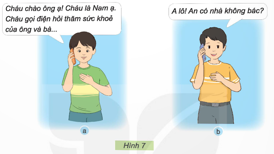 BÀI 5. SỬ DỤNG ĐIỆN THOẠI1. TÁC DỤNG CỦA ĐIỆN THOẠIKhám phá: Quan sát Hình 1 và cho biết tác dụng của điện thoạiĐáp án chuẩn:Tác dụng điện thoại: a, Nghe gọi, nói chuyện b, Học tập: học online, xem videoc, Nghe nhạc2. MỘT SỐ BỘ PHẬN CƠ BẢN CỦA ĐIỆN THOẠIKhám phá: Em hãy gọi tên một số bộ phận cơ bản trên điện thoại cố định và điện thoại di động ở Hình 3Đáp án chuẩn:a,Tai nghe điện thoạiBàn phímb,Tai nghe thoạiMàn hìnhNút tăng, giảm âm lượngCameraNút nguồnLoaChân sạc3. THỰC HIỆN CUỘC GỌIa, Biểu tượng thể hiện trạng thái, chức năng hoạt động của điện thoạiKhám phá: Em hãy lựa chọn mô tả ở cột B sao cho phù hợp với biểu tượng, trạng thái điện thoại ở cột AĐáp án chuẩn:Luyện tập: Quan sát Hình 4 và cho biết trường hợp nào có thể thực hiện được cuộc gọi điện thoại bình thườngĐáp án chuẩn: - TH c gọi được vì có sóng và wifi mạnh, đủ pin, không ở chế độ máy bay.- TH khác không gọi được: + a: sóng, wifi yếu.+ b: chế độ máy bay. b, Các bước thực hiện cuộc gọiKhám phá: Sắp xếp thứ tự các hình minh hoạ trong Hình 5 để thể hiện các bước thực hiện một cuộc gọi bằng điện thoạiĐáp án chuẩn:Sắp xếp: a-c-d-bTrong đó: a: Mở phần thực hiện cuộc gọic: Bấm số điện thoạid: Thực hiện cuộc gọib: Kết thúc cuộc gọic, Số điện thoại cần nhớKhám phá: Tại sao cần phải ghi nhớ số điện thoại của người thân trong gia đình? Hãy liệt kê những số điện thoại của người thân trong gia đình mà em nhớTrong những trường hợp nào, em cần gọi tới các số điện thoại khẩn cấp dưới đây? Đáp án chuẩn:- Ghi nhớ số điện thoại khẩn cấp:+ Gia đình: Để liên lạc khi đi lạc hoặc gặp khó khăn.+ Học sinh: Tự ghi nhớ số của bố mẹ.- Số điện thoại khẩn cấp:+ 111: Bạo hành, xâm hại trẻ em.+ 112: Cứu nạn, cứu hộ (bão lũ, tai nạn...).+ 113: An ninh trật tự (cướp giật, tai nạn giao thông...).+ 114: Cứu hỏa.+ 115: Cấp cứu y tế.4. LƯU Ý KHI SỬ DỤNG ĐIỆN THOẠIa, Sử dụng điện thoại an toàn, tiết kiệm