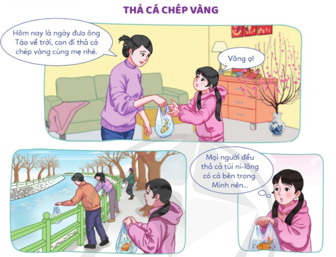 BÀI 7. EM BẢO VỆ MÔI TRƯỜNG SỐNGKHÁM PHÁ1. Quan sát tranh và trả lời câu hỏia. Các bạn trong tranh trên đã làm gì để bảo vệ môi trường sống ? b. Em hãy kể thêm các hành động khác thể hiện việc bảo vệ môi trường sống. Đáp án chuẩn:a, + Tranh 1: Trồng cây, chăm sóc cây+ Tranh 2: Tái chế những chai nhựa để thành đồ có ích+ Tranh 3: Tắt điện, quạt khi là người rời khỏi lớp cuối cùng+ Tranh 4: Vứt rác đúng quy định, thực hiện phân loại rác thải phù hợp+ Tranh 5: Khuyên mẹ sử dụng túi giấy thay vì túi ni lông để bảo vệ môi trường+ Tranh 6: Tuyên truyền những hậu quả của ô nhiễm môi trường. b, - Tiết kiệm năng lượng và sử dụng các nguồn năng lượng tái tạo.- Tách rác và thực hiện việc tái chế.2. Đọc các thông tin dưới đây và trả lời câu hỏia. Các bạn trong hai thông tin trên đã làm những việc gì để bảo vệ môi trường? b. Việc làm của các bạn ấy có ý nghĩa gì đối với môi trường sống Đáp án chuẩn:a, - Thông tin 1: Bạn Nguyên đã cùng các anh chị tham gia nhặt rác và kêu gọi mọi người chung tay bảo vệ môi trường - Thông tin 2: Bạn Linh đã viết thư lên nhà trường, kêu gọi nhà trường ngừng thả bóng bay vào những dịp khai giảng để bảo vệ môi trường b,  - Hành động của bạn Nguyên: giúp giảm ô nhiễm môi trường và bảo vệ các sinh vật sống. - Hành động của bạn Linh: tạo ra sự nhận thức và thúc đẩy nhà trường để thay thế hoặc tìm các phương pháp thay thế khác thân thiện với môi trường để tiến hành các hoạt động khai giảng.LUYỆN TẬPCâu 1: Quan sát tranh và thực hiện yêu cầuEm hãy phân loại rác và bỏ vào ba thùng sau đây: Đáp án chuẩn:- Rác hữu cơ: 1, 5, 6, 9, 14- Rác tái chế: 3, 10- Rác vô cơ: 2, 4, 7, 8, 11, 12, 13, 15Câu 2: Nhận xét các ý kiến dưới đâyTrong một cuộc thảo luận về chủ đề Bảo vệ môi trường, An, Nam và Đức có các ý kiến sau: An: Bảo vệ môi trường sống là công việc của người lớn, không phải của trẻ em, vì công việc này mất nhiều thời gian và khó thực hiện Nam: Bảo vệ môi trường sống là công việc chỉ thực hiện trong một vài ngàyĐức: Trẻ em có thể bảo vệ môi trường sống ở nhà, ở trường, ở nơi công cộng bằng những việc làm cụ thể, phù hợp với khả năng Đáp án chuẩn:1. Ý kiến của An có thể đúng trong một số trường hợp. Thực hiện các hoạt động bảo vệ môi trường có thể đòi hỏi kiến thức, kỹ năng và thời gian đáng kể. Tuy nhiên, Trẻ em có thể thực hiện những hành động nhỏ trong khả năng của mình để đóng góp vào bảo vệ môi trường.2. Ý kiến của Nam có thể hơi hạn chế. Bảo vệ môi trường là một quá trình liên tục và bền vững, không chỉ giới hạn trong một vài ngày. 3. Ý kiến của Đức là chính xác và khá tích cực. Trẻ em có thể tham gia bảo vệ môi trường thông qua những hành động nhỏ trong cuộc sống hàng ngày, chẳng hạn như tiết kiệm nước, không phung phí thực phẩm..Câu 3: Em có đồng tình với những việc làm dưới đây không? Vì sao? a, Sử dụng da và lông của động vật hoang dã để làm các sản phẩm thời trang như quần áo, túi xách, giày dép,…b, Sau khi sử dụng thuốc trừ sâu, thuốc bảo bệ thực vật thì vứt luôn vỏ lọ thuốc ngay tại cánh đồngc, Xả nước thải chưa xử lí của nhà máy ra ngoài môi trường làm ô nhiễm nguồn nướcd, Sử dụng loa di động để giới thiệu sản phẩm, khiến cho tiếng ồn vượt quá mức cho phép. Nếu bạn bè hay người thân của em làm những việc trên thì em sẽ làm gì? Đáp án chuẩn:a) Em không đồng ý. Việc săn bắt và tàn phá động vật hoang dã để thu thập da và lông là một hình thức khai thác không bền vững và có thể gây suy giảm đáng kể cho các loài động vật hoang dã. b) Em không đồng ý, việc vứt vỏ lọ thuốc vào cánh đồng sau khi sử dụng thuốc trừ sâu hoặc thuốc bảo vệ thực vật là một hành động gây ô nhiễm môi trường. c) Em không đồng ý, xả nước thải chưa xử lí của nhà máy ra môi trường là một hành động gây ô nhiễm nguồn nước và tác động tiêu cực đến đời sống sinh vật và con người. d) Em không đồng ý, sử dụng loa di động để giới thiệu sản phẩm với tiếng ồn vượt quá mức cho phép là một hành động gây phiền nhiễu và ảnh hưởng đến môi trường sống. Nếu bạn bè hoặc người thân của bạn thực hiện những hành động trên, em sẽ:- Giải thích cho họ về tác động tiêu cực của những hành động đó đến môi trường và đề xuất các giải pháp bảo vệ môi trường hơn.- Cung cấp cho họ các tài liệu, bài viết hoặc tài nguyên khác về bảo vệ môi trường và những cách thức để thực hiện một hành động bền vững hơn.Câu 4: Kể tiếp các câu chuyện sauĐáp án chuẩn:Câu chuyện 1: Mình nên cầm đến nhà bạn hoặc liên lạc với bạn đến lấy. Không nên lãng phí đồ ănCâu chuyện 2: Mình nên thả cá và giữ lại túi ni lông, vứt vào đúng nơi quy định hoặc tái sử dụng. Ngoài ra, nên kêu gọi mọi người không nên vứt rác bừa bãi khi thả cá để bảo vệ môi trường nước VẬN DỤNG