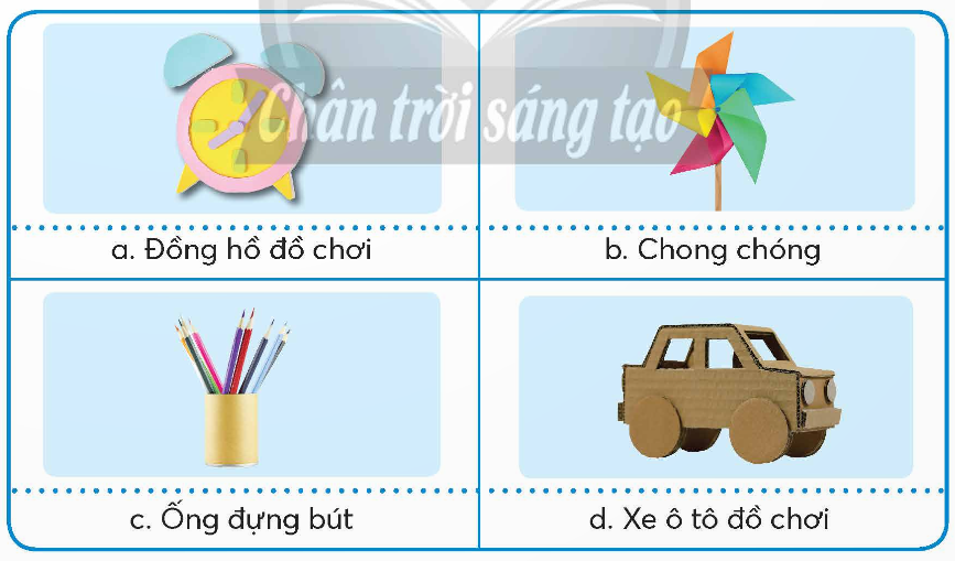 BÀI 4. THỰC HÀNH THIẾT KẾ NHÀ ĐỒ CHƠII. TÌM HIỂU MÔ HÌNH NHÀ ĐỒ CHƠIKhám phá: Em hãy quan sát các mô hình nhà đồ chơi có trong hình sau, lựa chọn một mô hình mà em muốn thiết kế, xác định các bộ phận chính của mô hình và hoàn thành bảng theo mẫu gợi ý dưới đây. TTCác bộ phận chínhSố lượng1Thân nhà?2Mái nhà?3Cửa chính?4Cửa sổ?5Cửa thông gió?Đáp án chuẩn:Mô hình b:TTCác bộ phận chínhSố lượng1Thân nhà12Mái nhà13Cửa chính14Cửa sổ15Cửa thông gió1LUYỆN TẬP  Em hãy kể tên những công việc chính cần thực hiện để thiết kế mô hình nhà đồ chơiĐáp án chuẩn:- Công việc chính:+ Vẽ phác thảo: Hình ảnh ngôi nhà lên giấy A4.+ Chuẩn bị: Dụng cụ, vật liệu làm mô hình.+ Làm sản phẩm mẫu: Mô hình nhà.+ Đánh giá & hoàn thiệnVẬN DỤNG