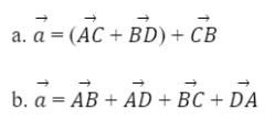 BÀI 2. TỔNG VÀ HIỆU CỦA HAI VECTOKHỞI ĐỘNGĐáp án chuẩn:1. TỔNG CỦA HAI VECTƠĐáp án chuẩn:Đáp án chuẩn:Đáp án chuẩn:Đáp án chuẩn:Bài 5: Một máy bay có vectơ vận tốc chỉ theo hương bắc, vận tốc gió là một vectơ theo hướng đông như Hình 7. Tính độ dài vectơ tổng của hai vectơ nói trên.Đáp án chuẩn:Đáp án chuẩn:2. TÍNH CHẤT CỦA PHÉP CỘNG CÁC VECTƠĐáp án chuẩn:Nhận xét: Các kết quả bằng nhauBài 2: Cho hình vuông ABCD có cạnh bằng 1. Tính độ dài của các vectơ sau:Đáp án chuẩn:3. HIỆU CỦA HAI VECTƠĐáp án chuẩn:Bài 2: Cho hình vuông ABCD có cạnh bằng 1 và một điểm O tùy ý. Tính độ dài của các vectơ sau:Đáp án chuẩn:4. TÍNH CHẤT VECTƠ CỦA TRUNG ĐIỂM ĐOẠN THẰNG VÀ TRỌNG TÂM TAM GIÁCBài 1:  Đáp án chuẩn:Đáp án chuẩn:a. M là trọng tâm của tam giác ABDb. N là trọng tâm của tam giác BCDc. P là trung điểm của MNBÀI TẬP CUỐI SGK