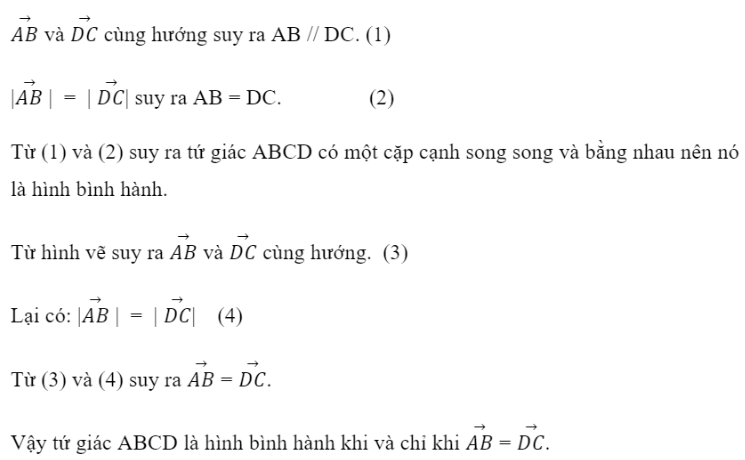 BÀI 1. KHÁI NIỆM VECTO1. ĐỊNH NGHĨA VECTƠBài 1: Trong thông báo: Có một con tàu chở 500 tấn hàng từ cảng A đến cảng B cách nhau 500 km.Bạn hãy tìm sự khác biệt giữa hai đại lượng sau:Khối lượng của hàng: 500 tấn.Độ dịch chuyển của tàu: 500 km từ A đến B.Đáp án chuẩn:Khối lượng là đại lượng chỉ có độ lớn ; độ dịch chuyển là đại lượng bao gồm cả độ lớn và hướng Đáp án chuẩn:Đáp án chuẩn:2. HAI VECTƠ CÙNG PHƯƠNG, CÙNG HƯỚNGĐáp án chuẩn:Đáp án chuẩn:Đáp án chuẩn:Sai. Vì đề bài không nêu rõ ba điểm phân biệt A, B, C thẳng hàng theo thứ tự nào, nên nếu A nằm giữa B và C thì hai vectơ AB và AC ngược hướng.3. VECTƠ BẰNG NHAU -  VECTƠ ĐỐI NHAUBài 1: Cho hình bình hành ABCD (Hình 10), hãy so sánh độ dài và hướng của hai vectơ:Đáp án chuẩn:a) Cùng hướng và có độ dài bằng nhau.b) Ngược hướng và có độ dài bằng nhau.Bài 2: Cho D, E, F lần lượt là trung điểm của các cạnh BC, CA và AB của tam giác ABC (Hình 14).Đáp án chuẩn:4. VECTƠ-KHÔNGĐáp án chuẩn:BÀI TẬP CUỐI SGK