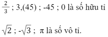CHƯƠNG 2: SỐ THỰCBÀI 2: SỐ THỰC. GIÁ TRỊ TUYỆT ĐỐI CỦA MỘT SỐ THỰC1. SỐ THỰC VÀ TẬP HỢP CÁC SỐ THỰC Bài 1: Trong các số sau, số nào là số hữu tỉ, số nào là số vô tỉ?Đáp án chuẩn:Thực hành 1: Các khẳng định sau đúng hay sai? Nếu sai, hãy phát biểu lại cho đúng?Đáp án chuẩn:2. THỨ TỰ TRONG TẬP HỢP CÁC SỐ THỰC Bài 1: Hãy so sánh các số thập phân sau đây: 3,14; 3,1415; 3,141515. Đáp án chuẩn:3,14 < 3,1415 < 3,141515.Thực hành 2: So sánh hai số thực:a) 4,(56) và 4,56279b) -3,(65) và -3,6491;c) 0,(21) và 0,2(12) Đáp án chuẩn:a) 4,(56) > 4,56279b) -3,(65) < -3,6491;c) 0,(21) > 0,2(12) Vận dụng 1: Cho một hình vuông có diện tích 5m2. Hãy so sánh độ dài a của cạnh hình vuông đó với độ dài b = 2,361m.Đáp án chuẩn:a < b.3. TRỤC SỐ THỰCBài 3: Quan sát hình vẽ bên và cho biết độ dài của đoạn thẳng OA bằng bao nhiêu? Độ dài OA có là số hữu tỉ hay không?Đáp án chuẩn:Là số vô tỉĐáp án chuẩn:Đáp án chuẩn:4. SỐ ĐỐI CỦA MỘT SỐ THỰCBài 4: Gọi A và A  lần lượt là hai điểm biểu diễn hai số 4,5 và -4,5 trên trục số. So sánh OA và OA'.Đáp án chuẩn:OA=OA’.Đáp án chuẩn:Đáp án chuẩn:5. GIÁ TRỊ TUYỆT ĐỐI CỦA MỘT SỐ THỰCĐáp án chuẩn:Bằng nhauĐáp án chuẩn:Đáp án chuẩn:Có 2 số thực x thỏa mãnBÀI TẬP