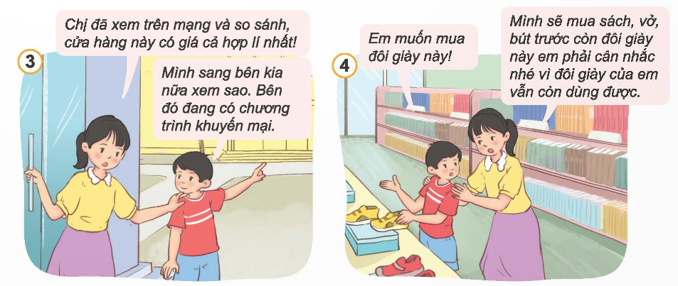 BÀI 8. SỬ DỤNG TIỀN HỢP LÝKHỞI ĐỘNGHãy chia sẻ với các bạn về việc em đã sử dụng tiền tiết kiệm của mình như thế nào. Đáp án chuẩn:Sử dụng tiền tiết kiệm: Mua đồ dùng học tập, quà sinh nhật cho người thân, bạn bè.1. KHÁM PHÁ CÁC BIỂU HIỆN CỦA VIỆC SỬ DỤNG TIỀN HỢP LÍQuan sát tranh và thực hiện yêu cầu: Nêu biểu hiện sử dụng tiền hợp lí của hai chị em trong các bức tranh trênKể thêm các biểu hiện khác của việc sử dụng tiền hợp líĐáp án chuẩn:- Biểu hiện: + Tranh 1: Bố cho tiền mua đồ dùng mới.+ Tranh 2: Lên kế hoạch mua sắm.+ Tranh 3: So sánh giá cả, chọn nơi có chương trình khuyến mãi.+ Tranh 4: Ưu tiên mua đồ cần thiết.+ Tranh 5: Khuyên không nên mua 3 váy vì khuyến mãi.+ Tranh 6: Dư tiền, mua lợn tiết kiệm. - Một số biểu hiện khác: + Không mua đồ khi ở nhà còn nhiều.+ Mua thứ cần thiết. + Không tiêu vào mục đích vô bổ.2. KHÁM PHÁ Ý NGHĨA VÀ CÁCH SỬ DỤNG TIỀN HỢP LÍĐọc thông tin “Cô bé bán chè bưởi” và trả lời câu hỏi: Bạn Bống đã sử dụng tiền như thế nào? Em có nhận xét gì về cách sử dụng tiền của bạn? Việc sử dụng tiền hợp lí có tác dụng như thế nàoTheo em, vì sao chúng ta phải sử dụng tiền hợp lí. Đáp án chuẩn:- Bạn Bống đã sử dụng tiền theo cách: + Chia tiền lãi thành 10 phần:5 phần cho kinh doanh chè bưởi.1 phần gửi tiết kiệm.1 phần mua xe đạp điện.1 phần cho giáo dục.1 phần cho bản thân.1 phần làm từ thiện, cho gia đình.=> Em thấy cách này hợp lý vì:- Chia đều cho các mục tiêu.- Tránh tiêu lãng phí.- Việc sử dụng tiền hợp lí có tác dụng: + Có thu nhập, tiết kiệm, đáp ứng nhu cầu bản thân.+ Giúp đỡ gia đình và người khó khăn.- Lợi ích sử dụng tiền hợp lí: + Đáp ứng nhu cầu thiết yếu.+ Tiết kiệm cho tương lai.+ Tránh lãng phí.+ Rèn thói quen quản lý tài chính tốt.+ Đảm bảo an toàn.LUYỆN TẬPCâu 1: Em đồng tình hay không đồng tình với ý kiến của bạn nào? Vì sao?a. Thuý cho rằng, mình mới là học sinh lớp 5, vì vậy việc bàn tới chuyện sử dụng tiền hợp lí là chưa cần thiếtb. Theo Bình, sử dụng tiền hợp lí là giúp mỗi người tiết kiệm tiền và có sẵn tiền để sử dụng khi cần thiếtc. Nga cho rằng, sử dụng tiền hợp lí là tôn trọng công sức của bố mẹ và người lao động d. Minh cho rằng, sử dụng tiền hợp lí giúp ta có tiền để giúp đỡ những người gặp khó khăn trong cuộc sống. e. Theo Yến, nếu giàu có thì cứ tiêu thoải mái, không cần phải tính toán, cân nhắcg. Lập cho rằng, nếu biết sử dụng tiền hợp lí, ta sẽ có tiền để chủ động thực hiện ước mơ của mình Đáp án chuẩn:a. Không đồng tình. Học sinh lớp 5 nên học cách sử dụng tiền hợp lý để xây dựng thói quen tốt và quản lý tài chính tốt hơn trong tương lai.b. Đồng tình. Dùng tiền hợp lý giúp tiết kiệm, hạn chế lãng phí, đáp ứng nhu cầu cần thiết.c. Đồng tình. Tôn trọng công sức lao động, tránh lãng phí,d. Đồng tình. Giúp đỡ người khó khăn, thể hiện lòng nhân ái.e. Không đồng tình. Người giàu cũng cần sử dụng tiền hợp lý để tránh lãng phí, bảo vệ và gia tăng tài sản.g. Đồng tình. Chủ động thực hiện ước mơ, mục tiêu, tạo tự do, độc lập.Câu 2: Phân loại nhóm những hành vi nên làm và không nên làm để sử dụng tiền hợp lía. Mua những thứ mình thíchb. Chỉ mua những thứ mình thực sự cầnc. Mua đồ vừa đủ dùngd. Mua hàng còn trong hạn sử dụnge. Lựa chọn món hàng có giá cả hợp lí.g. Lên kế hoạch trước khi mua sắmh. Mua thật nhiều đồ ăn giảm giá để tích trữi. Mua đồ phù hợp với điều kiện tài chính của bản thânĐáp án chuẩn:- Nên: b, c, d, e, g, i- Không nên: a, hCâu 3: Em hãy nhận xét về việc sử dụng tiền của các bạn trong những trường hợp dưới đây. a. Sau Tết nguyên đán, bạn Phụng đã dùng hết số tiền mừng tuổi để mua kem mời các bạn. Bạn Toàn bỏ hết số tiền đó vào lợn đất. Bạn Vân đưa số tiền đó nhờ mẹ mua thêm gà về nuôi để cuối năm bán lấy tiền mua sách vở, quần áo. Bạn Thảo lại chia số tiền đó làm nhiều phần: 50% nuôi lợn đất, 30% mua đồ dùng học tập, 10% mua quà tặng sinh nhật bố, 10% giúp đỡ một bạn trong lớp gặp khó khăn. b. Cả nhóm rủ nhau đi mua quà sinh nhật tặng Liên. Cô bán hàng nói, phải mất thêm 10 000 đồng để gói quà. Hằng nói với các bạn: “Nhà tớ cũng có giấy gói và hộp đựng quà rất đẹp. Tiện đường, chúng mình mang qua nhà tớ gói, tiết kiệm được 10000 đồng”. Triều gạt đi: “Thôi, tưởng tiết kiệm được nhiều chứ 10000 đồng thì bõ bèn gì”. Quang bảo “10000 đồng thì cũng quý, nhưng theo tớ thì không cần phải gói đâu, cứ tặng thế này cũng được”.Đáp án chuẩn:a. Nhận xét:- Phụng: Mua quà cho bạn bè (cần tiết chế).- Toàn: Tiết kiệm (cần linh hoạt).- Vân: Đầu tư cho tương lai (khôn ngoan).- Thảo: Sử dụng hợp lý, biết giúp đỡ người khác (tốt).b. Nhận xét:- Đề xuất của Hằng hợp lí: tiết kiệm, quà đẹp, ý nghĩa.- Tránh: Lãng phí như Triều, quà không gói như Quang.Câu 4: Em sẽ làm gì nếu ở trong những tình huống dưới đây? a. Do có thành tích cao trong hội thi văn nghệ nên bố mẹ thưởng cho em một ít tiền. Một số bạn gợi ý em dùng hết số tiền đó để chiêu đãi các bạnb. Món đồ mà em yêu thích được giảm giá. Nhưng nếu mua nó, em phải dùng hết số tiền mà em đang cóc. Em đã tiết kiệm được một khoản tiền đủ để mua chiếc xe đạp mà mình hằng mơ ước. Chị của em lại khuyên nên nhờ bố gửi số tiền đó vào ngân hàng để lấy lãid. Em rất thích một bộ sách khoa học nhưng chưa đủ tiền. Bạn em hứa sẽ cho em vay tiền để mua. Đáp án chuẩn:a. Sử dụng tiền hợp lý:- Cân nhắc gợi ý của bạn bè.- Dùng tiền cho nhu cầu thiết yếu hoặc tiết kiệm.b. Mua sắm thông minh:- Xem xét tình hình tài chính.- Tiết kiệm hoặc đợi đủ tiền.c. Tiết kiệm và đầu tư:- Nhờ bố gửi tiền vào ngân hàng (có thể xem xét).- Cân nhắc mục tiêu và tính linh hoạt.d. Vay tiền:- Xem xét khả năng trả nợ và điều khoản.- Vay nếu có khả năng trả và mang lại giá trị.- Nhớ trách nhiệm và quản lý cẩn thận.Câu 5: Em sẽ khuyên bạn điều gìa. Na nhịn ăn sáng để lấy tiền mua món đồ mình yêu thíchb. Nam dùng hết tiền tiết kiệm để mua một con robotc. Mặc dù có tiền nhưng Dung không dám dùng tiền để mua bất kì thứ gì mình thíchd. Tuy hoàn cảnh khó khăn nhưng Thanh vẫn đòi mẹ mua cho một chiếc máy tính bỏ túi mặc dù máy tính cũ vẫn dùng đượcĐáp án chuẩn:a. Na:- Không nhịn ăn sáng, hại sức khỏe.- Tiết kiệm khác hoặc đợi đủ tiền.b. Nam: Cân nhắc kỹ trước khi mua đồ chơi không cần thiết.c. Dung:- Mua thứ thích nhưng đảm bảo: Cần thiết, chi tiêu hợp lý, không ảnh hưởng tài chính.d. Thanh:- Hiểu hoàn cảnh gia đình, chia sẻ với mẹ.- Thương lượng, mẹ có thể chưa đủ khả năng mua.- Tìm cách sử dụng máy tính cũ, mua mới khi có điều kiện.VẬN DỤNG