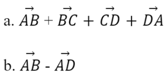 BÀI 2. TỔNG VÀ HIỆU CỦA HAI VECTOKHỞI ĐỘNGĐáp án chuẩn:1. TỔNG CỦA HAI VECTƠĐáp án chuẩn:Đáp án chuẩn:Đáp án chuẩn:Đáp án chuẩn:Bài 5: Một máy bay có vectơ vận tốc chỉ theo hương bắc, vận tốc gió là một vectơ theo hướng đông như Hình 7. Tính độ dài vectơ tổng của hai vectơ nói trên.Đáp án chuẩn:Đáp án chuẩn:2. TÍNH CHẤT CỦA PHÉP CỘNG CÁC VECTƠĐáp án chuẩn:Nhận xét: Các kết quả bằng nhauBài 2: Cho hình vuông ABCD có cạnh bằng 1. Tính độ dài của các vectơ sau:Đáp án chuẩn:3. HIỆU CỦA HAI VECTƠĐáp án chuẩn:Bài 2: Cho hình vuông ABCD có cạnh bằng 1 và một điểm O tùy ý. Tính độ dài của các vectơ sau:Đáp án chuẩn:4. TÍNH CHẤT VECTƠ CỦA TRUNG ĐIỂM ĐOẠN THẰNG VÀ TRỌNG TÂM TAM GIÁCBài 1:  Đáp án chuẩn:Đáp án chuẩn:a. M là trọng tâm của tam giác ABDb. N là trọng tâm của tam giác BCDc. P là trung điểm của MNBÀI TẬP CUỐI SGK