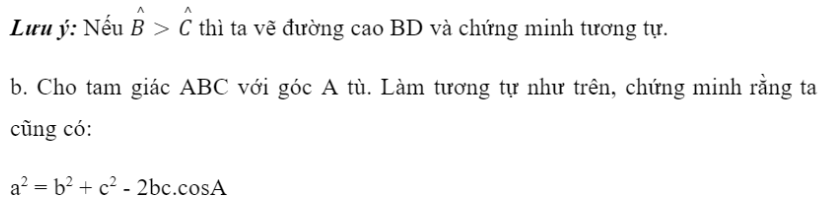 BÀI 2. ĐỊNH LÝ COSIN VÀ ĐỊNH LÝ SINKHỞI ĐỘNG Làm thế nào để tính độ dài cạnh chưa biết của hai tam giác dưới đây?Đáp án chuẩn:1. ĐỊNH LÍ CÔSIN TRONG TAM GIÁCBài 1: a. Cho tam giác ABC không phải là tam giác vuông với góc A  nhọn và CB . Vẽ đường cao CD và đặt tên các độ dài như trong Hình 1.Đáp án chuẩn:Bài 2: Tính các cạnh và các góc chưa biết của tam giác ABC trong Hình 4. Đáp án chuẩn:BC  16,834; B  70°45’; C  47°15’Bài 3: Tính khoảng cách giữa hai điểm ở hai đầu của một hồ nước. Biết từ một điểm cách hai đầu hồ lần lượt là 800 m và 900 m người quan sát nhìn hai điểm này dưới một góc 70° (Hình 5).Đáp án chuẩn:978,5147m.2. ĐỊNH LÍ SIN TRONG TAM GIÁCBài 1: Đáp án chuẩn:a.b) Bài 2: Tính các cạnh và các góc chưa biết của tam giác MNP trong Hình 8.Đáp án chuẩn:P = 34°; MN = NP = 22; MP  ≈ 36,5Bài 3: Trong một khu bảo tồn, người ta xây dựng một tháp canh và hai bồn chứa nước A, B để phòng hỏa hoạn. Từ tháp canh, người ta phát hiện đám cháy và số liệu đưa về như hình 9. Nên dẫn nước từ bồn chứa A hay B để dập tắt đám cháy nhanh hơn?Đáp án chuẩn:Nên dẫn nước từ bồn chứa A 3. CÁC CÔNG THỨC TÍNH DIỆN TÍCH TAM GIÁCBài 1: Cho tam giác như Hình 10.a. Viết công thức tính diện tích S của tam giác ABC theo a và hab. Tính ha theo b và sinC.Đáp án chuẩn:Bài 2: Cho tam giác ABC có BC = a, AC = b, AB = c và (1; r) là đường tròn nội tiếp tam giác (Hình 11).Đáp án chuẩn:Bài 3: Tính diện tích tam giác ABC và bán kính đường tròn ngoại tiếp tam giác ABC trong các trường hợp sau:a. Các cạnh b = 14, c = 35 và A=60° b. Cách cạnh a = 4, b = 5, c = 3.Đáp án chuẩn:Bài 4: Tính diện tích một cánh buồm hình tam giác. Biết cánh buồm đó có chiều dài cạnh là 3,2m và hai góc kề cạnh đó có số đo là 48° và 105° (Hình 12)Đáp án chuẩn:S = 8,08 (m2)BÀI TẬP CUỐI SGK