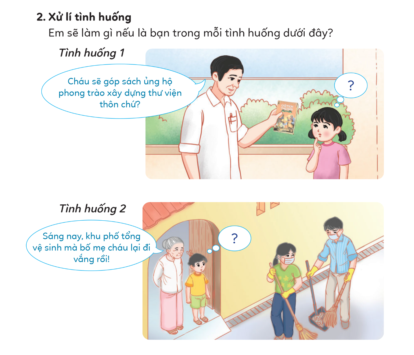 2. Kể về quê hương emCâu hỏi: a. Quê em ở đâu?b. Quê em có những cảnh đẹp gì?c. Người dân ở quê hương em có những đức tính nào? Em thích gì ở cảnh đẹp quê hương. Đáp án chuẩn:a. Quê em ở Hạ long- Quảng Ninh b. Quê em có Vịnh Hạ long là một trong 7 kỳ quan thiên nhiên thế giới.c. Người dân của quê hương em rất chăm chỉ, cần củ đặc biệt là vô cùng thân thiện với khách du lịch.3. Thảo luận về việc làm của tình yêu thương