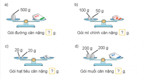 Hoạt độngBài 1: Số?Đáp án chuẩn:a) 500 gb) 150 gc) 40gd) 400 gBài 2: Số?c) Túi táo cân nặng hơn gói bột mì là ? g    Túi táo và gói bột mì cân nặng tất cả là ? gĐáp án chuẩn:a) 500 gb) 250 gc) Túi táo cân nặng hơn gói bột mì 250 g    Túi táo và gói bột mì cân nặng tất cả 750 gLuyện tập