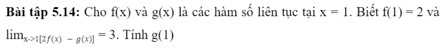 BÀI 17. HÀM SỐ LIÊN TỤC1. HÀM SỐ LIÊN TỤC TẠI MỘT ĐIỂMĐáp án chuẩn:f1=2lim f(x) =f(1)      x→1 Bài 2: Xét tính liên tục của hàm số tại điểm X0 = 0Đáp án chuẩn:hàm số f(x) liên tục tại x=02. HÀM SỐ LIÊN TỤC TRÊN MỘT KHOẢNGĐáp án chuẩn:đồ thị của hàm số y=f(x) là đường liền trên (0;1), còn đồ thị của hàm số y=gx trên (0;1) là các đoạn rời nhau.Đáp án chuẩn:(-∞; -2) và (-2; +∞)3. MỘT SỐ TÍNH CHẤT CƠ BẢNBài 1: Cho hai hàm số f(x)=x2 và g(x)=-x+1a) Xét tính liên tục của hai hàm số trên tại x = 1Đáp án chuẩn:Bài 2: Giải bài toán ở tình huống mở đầuĐáp án chuẩn:BÀI TẬP CUỐI SGK