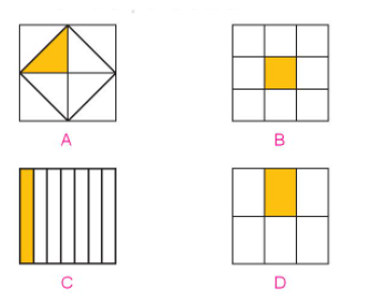 Hoạt độngBài 1: Đ, S ?Đáp án chuẩn:Bài 2: Chọn cách đọc phù hợp với cách viết một phần mấy ở mỗi hìnhĐáp án chuẩn:A: Một phần nămB: Một phần baC: Một phần haiD: Một phần tưBài 3: Đã khoanh vào  số hạt dẻ của hình nào?Đáp án chuẩn:Chọn BLuyện tập